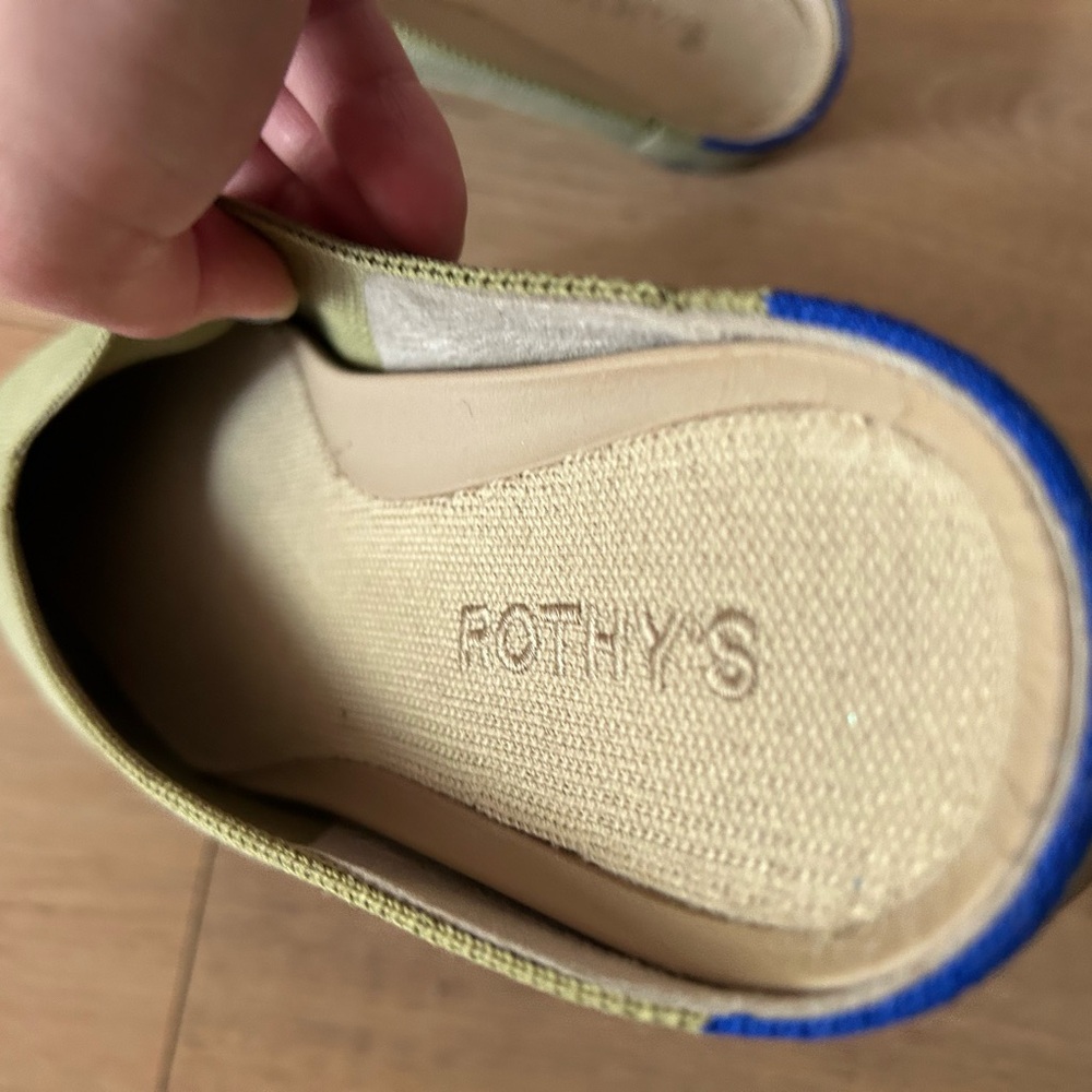 Rothy's Sage Green Pointed-Toe Slip-On Mules with Blue Trim - Picture 3 of 6